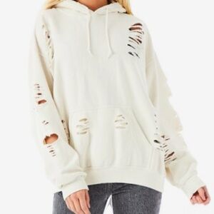 Carmar Distressed Oversized Off White Hoodie